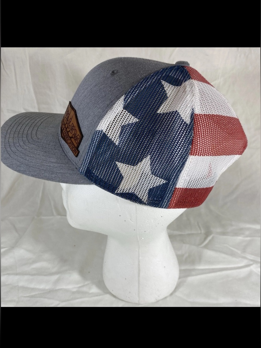 Patriotic Mesh Trucker Hat - Grey Front with Red White Blue Stars